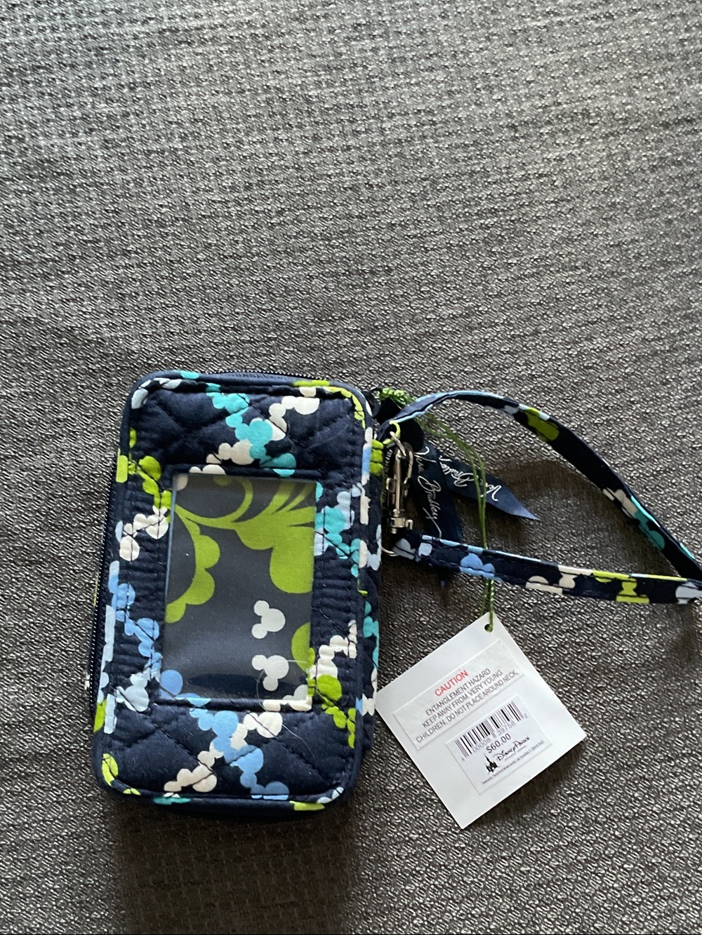 Vera Bradley Disney Parks Quilted Wristlet in Navy with Blue & Lime Dot Chain